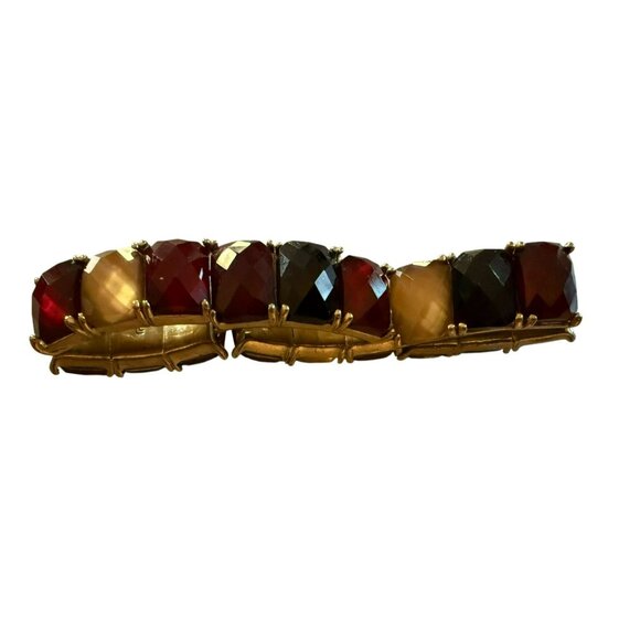Faceted Acrylic Red and Yellow Fall Colors "Gemstone" Stretch Bracelet With Gold - Picture 4 of 4